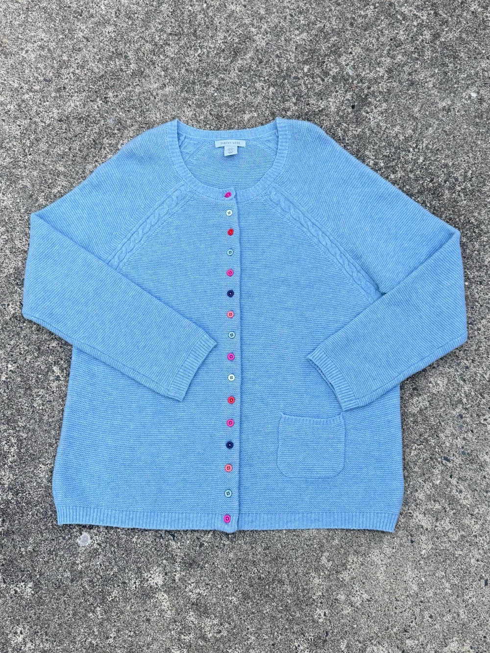 Tabitha Cottagecore Light Blue Knit Cardigan Wool Blend Multicolor Buttons XL
